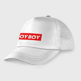 Детская кепка тракер с принтом oyboy в Новосибирске, Козырек - 100% хлопок. Кепка - 100% полиэстер, Задняя часть - сетка | универсальный размер, пластиковая застёжка | казахи | ойбой | сабуров | чбд | что было дальше | щербаков | юмор