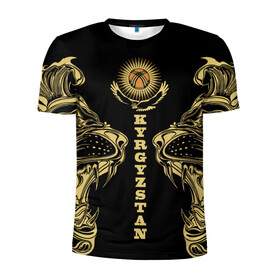 Мужская футболка 3D спортивная с принтом Киргизия в Новосибирске, 100% полиэстер с улучшенными характеристиками | приталенный силуэт, круглая горловина, широкие плечи, сужается к линии бедра | Тематика изображения на принте: eagle | islam | kyrgyzstan | lion | republic | sun | ислам | киргизия | кыргызстан | лев | орел | республика | солнце