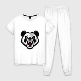 Женская пижама хлопок с принтом Злая панда в Новосибирске, 100% хлопок | брюки и футболка прямого кроя, без карманов, на брюках мягкая резинка на поясе и по низу штанин | арт | бамбуковый медведь | бамбуковый мишка | медведь | панда | рисунок