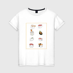 Женская футболка хлопок с принтом NEON RETRO CITY в Новосибирске, 100% хлопок | прямой крой, круглый вырез горловины, длина до линии бедер, слегка спущенное плечо | kawaii | sushi | еда | мило | суши