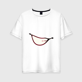 Женская футболка хлопок Oversize с принтом Ухмылка в Новосибирске, 100% хлопок | свободный крой, круглый ворот, спущенный рукав, длина до линии бедер
 | арт | зубы | клык | клыки | монстр | облизывание | пасть | рисунок | рот | хищник | хищный рот | язык