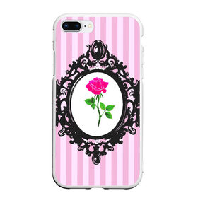 Чехол для iPhone 7Plus/8 Plus матовый с принтом Роза в рамке в Новосибирске, Силикон | Область печати: задняя сторона чехла, без боковых панелей | Тематика изображения на принте: классика | полоска | рамка | роза | розовый | черный