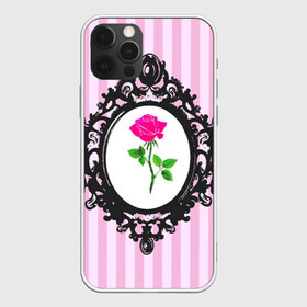 Чехол для iPhone 12 Pro Max с принтом Роза в рамке в Новосибирске, Силикон |  | классика | полоска | рамка | роза | розовый | черный