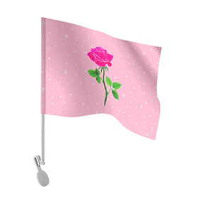 Флаг для автомобиля с принтом Роза на розовом в Новосибирске, 100% полиэстер | Размер: 30*21 см | женственно | красота | роза | розовый | снежинки | фуксия | цветок | шик