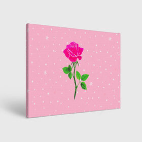 Холст прямоугольный с принтом Роза на розовом в Новосибирске, 100% ПВХ |  | женственно | красота | роза | розовый | снежинки | фуксия | цветок | шик