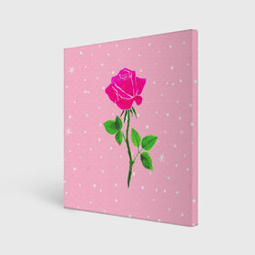 Холст квадратный с принтом Роза на розовом в Новосибирске, 100% ПВХ |  | женственно | красота | роза | розовый | снежинки | фуксия | цветок | шик