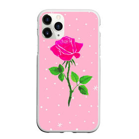 Чехол для iPhone 11 Pro матовый с принтом Роза на розовом в Новосибирске, Силикон |  | женственно | красота | роза | розовый | снежинки | фуксия | цветок | шик