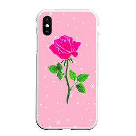 Чехол для iPhone XS Max матовый с принтом Роза на розовом в Новосибирске, Силикон | Область печати: задняя сторона чехла, без боковых панелей | женственно | красота | роза | розовый | снежинки | фуксия | цветок | шик