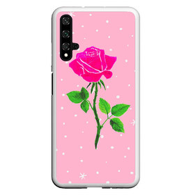 Чехол для Honor 20 с принтом Роза на розовом в Новосибирске, Силикон | Область печати: задняя сторона чехла, без боковых панелей | женственно | красота | роза | розовый | снежинки | фуксия | цветок | шик