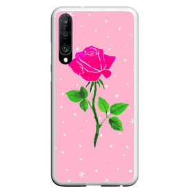 Чехол для Honor P30 с принтом Роза на розовом в Новосибирске, Силикон | Область печати: задняя сторона чехла, без боковых панелей | женственно | красота | роза | розовый | снежинки | фуксия | цветок | шик