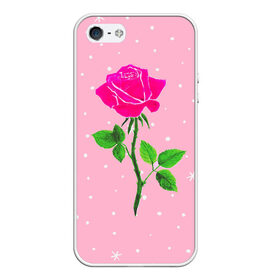 Чехол для iPhone 5/5S матовый с принтом Роза на розовом в Новосибирске, Силикон | Область печати: задняя сторона чехла, без боковых панелей | женственно | красота | роза | розовый | снежинки | фуксия | цветок | шик