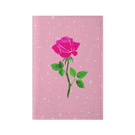 Обложка для паспорта матовая кожа с принтом Роза на розовом в Новосибирске, натуральная матовая кожа | размер 19,3 х 13,7 см; прозрачные пластиковые крепления | женственно | красота | роза | розовый | снежинки | фуксия | цветок | шик