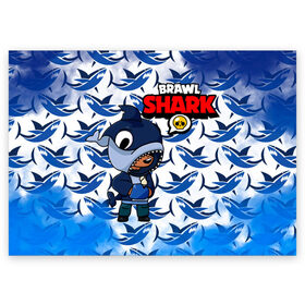 Поздравительная открытка с принтом BRAWL STARS SHARK. в Новосибирске, 100% бумага | плотность бумаги 280 г/м2, матовая, на обратной стороне линовка и место для марки
 | Тематика изображения на принте: 8 bit | brawl stars | colette | crow | gale | leon | max | mecha | mecha crow | mr.p | sally leon | shark | tara | virus 8 bit | werewolf leon | акула | берли | бравл старс | ворон | коллет | макс | оборотень