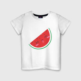 Детская футболка хлопок с принтом Кусочек Арбуза в Новосибирске, 100% хлопок | круглый вырез горловины, полуприлегающий силуэт, длина до линии бедер | kawai | kawaii | mimi | watermelon | арбуз | еда | каваи | кавай | кавайи | кавайный | кавайный арбуз | кусочек арбуза | милота | мимишный | фрукт | ягода