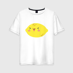 Женская футболка хлопок Oversize с принтом Лимончик в Новосибирске, 100% хлопок | свободный крой, круглый ворот, спущенный рукав, длина до линии бедер
 | kawai | kawaii | lemon | mimi | еда | каваи | кавай | кавайи | кавайный | кавайный лимон | лимон | лимончик | милота | мимишный | фрукт