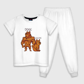 Детская пижама хлопок с принтом Качок Доге и маленький Чимс в Новосибирске, 100% хлопок |  брюки и футболка прямого кроя, без карманов, на брюках мягкая резинка на поясе и по низу штанин
 | Тематика изображения на принте: bodybuilder | cheems | chims | cool | cry | crying | doge | japan | japanese | little | meme | memes | power | powerful | shiba inu | small | крутой | мемас | мемчик | накаченный | песель | песик | плакса | плачет | порода | сиба ину | собак