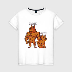 Женская футболка хлопок с принтом Качок Доге и маленький Чимс в Новосибирске, 100% хлопок | прямой крой, круглый вырез горловины, длина до линии бедер, слегка спущенное плечо | bodybuilder | cheems | chims | cool | cry | crying | doge | japan | japanese | little | meme | memes | power | powerful | shiba inu | small | крутой | мемас | мемчик | накаченный | песель | песик | плакса | плачет | порода | сиба ину | собак