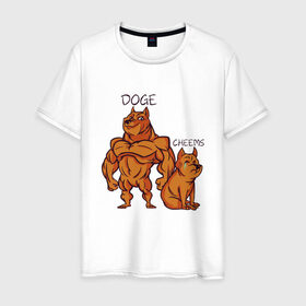 Мужская футболка хлопок с принтом Качок Доге и маленький Чимс в Новосибирске, 100% хлопок | прямой крой, круглый вырез горловины, длина до линии бедер, слегка спущенное плечо. | Тематика изображения на принте: bodybuilder | cheems | chims | cool | cry | crying | doge | japan | japanese | little | meme | memes | power | powerful | shiba inu | small | крутой | мемас | мемчик | накаченный | песель | песик | плакса | плачет | порода | сиба ину | собак