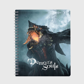 Тетрадь с принтом Demons Souls в Новосибирске, 100% бумага | 48 листов, плотность листов — 60 г/м2, плотность картонной обложки — 250 г/м2. Листы скреплены сбоку удобной пружинной спиралью. Уголки страниц и обложки скругленные. Цвет линий — светло-серый
 | armor | dark souls | demons souls | dragon | fire | games | knight | namco bandai | nextgen | playstation 5 | praise the sun | ps5 | броня | восславь солнце | дарк соулс | демон соулс | дракон | игры | некстген | огонь | плейстейшен 5 | пс5 | рыцарь | тем
