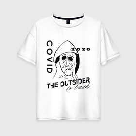 Женская футболка хлопок Oversize с принтом The outsider - covid 2020 в Новосибирске, 100% хлопок | свободный крой, круглый ворот, спущенный рукав, длина до линии бедер
 | Тематика изображения на принте: 2020 | covid | stephen king | the outsider | аутсайдер | ковид | стивен кинг | чужак | чужой