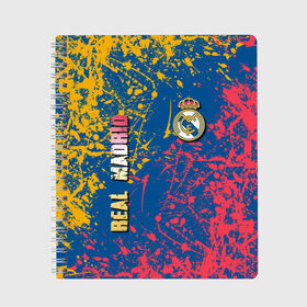 Тетрадь с принтом Real Madrid в Новосибирске, 100% бумага | 48 листов, плотность листов — 60 г/м2, плотность картонной обложки — 250 г/м2. Листы скреплены сбоку удобной пружинной спиралью. Уголки страниц и обложки скругленные. Цвет линий — светло-серый
 | football club | futbol club | real | real madrid | real madrid club | люблю футбол | реал | реал мадрид | сантьяго бернабеу | сливочные | фанат | фк реал мадрид | форма | форма игроков | футбол | футбольный клуб