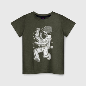 Детская футболка хлопок с принтом Space tennis в Новосибирске, 100% хлопок | круглый вырез горловины, полуприлегающий силуэт, длина до линии бедер | astronaut | ball | player | racket | space | spacesuit | star | tennis | звезда | игрок | космонавт | космос | мяч | ракетка | скафандр | теннис
