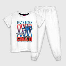Детская пижама хлопок с принтом Miami South Beach в Новосибирске, 100% хлопок |  брюки и футболка прямого кроя, без карманов, на брюках мягкая резинка на поясе и по низу штанин
 | Тематика изображения на принте: beach | miami | акула | майами | майями | маями | море | океан | отдых | пальма | пляж | юг