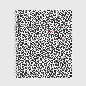 Тетрадь с принтом Kiss в Новосибирске, 100% бумага | 48 листов, плотность листов — 60 г/м2, плотность картонной обложки — 250 г/м2. Листы скреплены сбоку удобной пружинной спиралью. Уголки страниц и обложки скругленные. Цвет линий — светло-серый
 | art | background | kiss | leopard | lips | spots | texture | арт | губы | леопард | поцелуй | пятна | текстура | фон