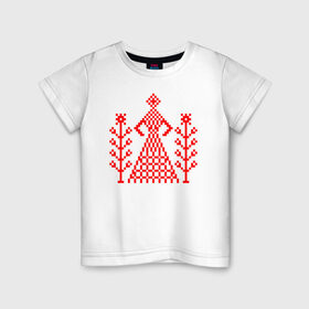 Детская футболка хлопок с принтом Белорусская Богиня в Новосибирске, 100% хлопок | круглый вырез горловины, полуприлегающий силуэт, длина до линии бедер | беларусь | белая | белоруссия | белорусская | белорусский | белый | богиня | вышиванка | вышивка | красный | русский | славянский | узор