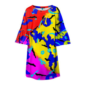 Детское платье 3D с принтом Камуфляж геймера в Новосибирске, 100% полиэстер | прямой силуэт, чуть расширенный к низу. Круглая горловина, на рукавах — воланы | игры | камуфляж | краски | пятна | спорт | текстуры | узоры | фигуры | цветной | яркая
