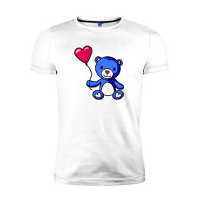 Мужская футболка хлопок Slim с принтом Медвежонок с шариком в Новосибирске, 92% хлопок, 8% лайкра | приталенный силуэт, круглый вырез ворота, длина до линии бедра, короткий рукав | bear | love is | teddy | valentines day | валентина | влюбленный | воздушный шарик | девочкам | девушке | игрушка | кукла | лучшая | любимая | люблю | любовь | марта | медведь | медвежата | милый | няшный | плюшевый