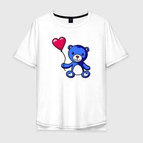 Мужская футболка хлопок Oversize с принтом Медвежонок с шариком в Новосибирске, 100% хлопок | свободный крой, круглый ворот, “спинка” длиннее передней части | bear | love is | teddy | valentines day | валентина | влюбленный | воздушный шарик | девочкам | девушке | игрушка | кукла | лучшая | любимая | люблю | любовь | марта | медведь | медвежата | милый | няшный | плюшевый
