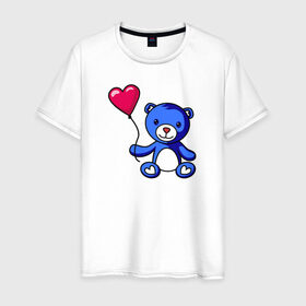 Мужская футболка хлопок с принтом Медвежонок с шариком в Новосибирске, 100% хлопок | прямой крой, круглый вырез горловины, длина до линии бедер, слегка спущенное плечо. | bear | love is | teddy | valentines day | валентина | влюбленный | воздушный шарик | девочкам | девушке | игрушка | кукла | лучшая | любимая | люблю | любовь | марта | медведь | медвежата | милый | няшный | плюшевый