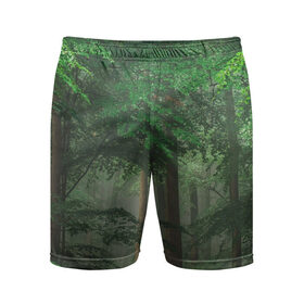 Мужские шорты спортивные с принтом Тропический лес в Новосибирске,  |  | деревья | джунгли | зеленый лес | зелень | лес | тропики | тропический лес