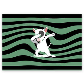 Поздравительная открытка с принтом Dab в Новосибирске, 100% бумага | плотность бумаги 280 г/м2, матовая, на обратной стороне линовка и место для марки
 | bull terrier | dab | dog | ears | muzzle | nose | paws | tail | бультерьер | лапы | нос | собака | уши | хвост