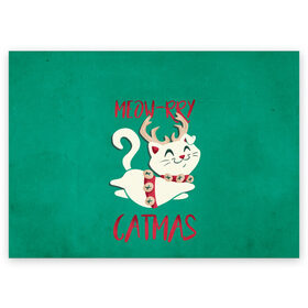Поздравительная открытка с принтом Meow-rry Catmas в Новосибирске, 100% бумага | плотность бумаги 280 г/м2, матовая, на обратной стороне линовка и место для марки
 | 2021 | cat | catmas | christmas | happy new year | merry christmas | new year | кот | котейка | котики | новый год | праздник | рождество
