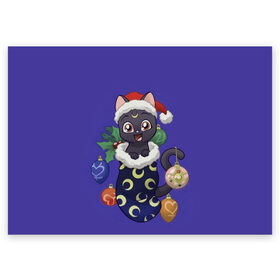 Поздравительная открытка с принтом Luna Happy New Year в Новосибирске, 100% бумага | плотность бумаги 280 г/м2, матовая, на обратной стороне линовка и место для марки
 | 2021 | cat | catmas | christmas | happy new year | merry christmas | new year | аниме | кот | котейка | котики | луна | манга | новый год | праздник | рождество | сейлормун