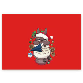Поздравительная открытка с принтом Новогодний тоторо в Новосибирске, 100% бумага | плотность бумаги 280 г/м2, матовая, на обратной стороне линовка и место для марки
 | 2021 | christmas | happy new year | merry christmas | new year | totoro | аниме | новый год | праздник | рождество | тоторо