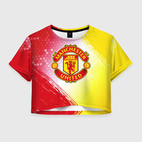 Женская футболка Crop-top 3D с принтом MANCHESTER UNITED в Новосибирске, 100% полиэстер | круглая горловина, длина футболки до линии талии, рукава с отворотами | club | footbal | logo | manchester | united | знак | клуб | лого | логотип | логотипы | манчестер | символ | символы | форма | футбол | футбольная | футбольный | юнайтед