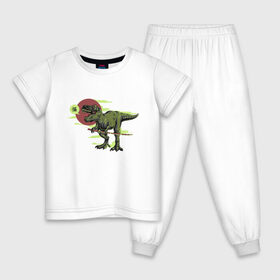 Детская пижама хлопок с принтом Самурай Юрского Периода в Новосибирске, 100% хлопок |  брюки и футболка прямого кроя, без карманов, на брюках мягкая резинка на поясе и по низу штанин
 | Тематика изображения на принте: dinosaur | japan | katana | t rex | tyrannosaur | динозавр | животное | зубы | иероглиф | катана | когти | луна | меч | ниндзя | полнолуние | самурай | самурай юрского периода | т рекс | тиранозавр | тиранозавр с катаной