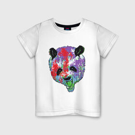 Детская футболка хлопок с принтом Панда в Новосибирске, 100% хлопок | круглый вырез горловины, полуприлегающий силуэт, длина до линии бедер | Тематика изображения на принте: animal | animals | australia | bear | paint | panda | panda bear | австралия | голова | голова панды | животное | зубы | клыки | краска | краски | медведь | медведь панда | панда | пандочка | природа | рисунок