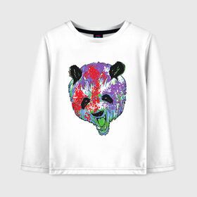 Детский лонгслив хлопок с принтом Панда в Новосибирске, 100% хлопок | круглый вырез горловины, полуприлегающий силуэт, длина до линии бедер | animal | animals | australia | bear | paint | panda | panda bear | австралия | голова | голова панды | животное | зубы | клыки | краска | краски | медведь | медведь панда | панда | пандочка | природа | рисунок