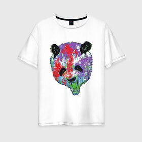 Женская футболка хлопок Oversize с принтом Панда в Новосибирске, 100% хлопок | свободный крой, круглый ворот, спущенный рукав, длина до линии бедер
 | animal | animals | australia | bear | paint | panda | panda bear | австралия | голова | голова панды | животное | зубы | клыки | краска | краски | медведь | медведь панда | панда | пандочка | природа | рисунок