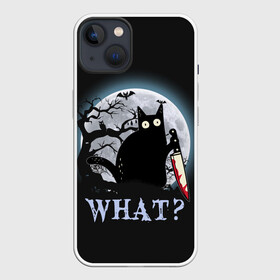Чехол для iPhone 13 с принтом What Cat (Halloween) в Новосибирске,  |  | cat | cats | halloween | what | кот | котенок | коты | котяра | кошак | кошка | нож | пушистый | хэллоуин | что