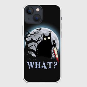 Чехол для iPhone 13 mini с принтом What Cat (Halloween) в Новосибирске,  |  | cat | cats | halloween | what | кот | котенок | коты | котяра | кошак | кошка | нож | пушистый | хэллоуин | что