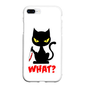 Чехол для iPhone 7Plus/8 Plus матовый с принтом What Cat в Новосибирске, Силикон | Область печати: задняя сторона чехла, без боковых панелей | Тематика изображения на принте: cat | cats | halloween | what | кот | котенок | коты | котяра | кошак | кошка | нож | пушистый | хэллоуин | что