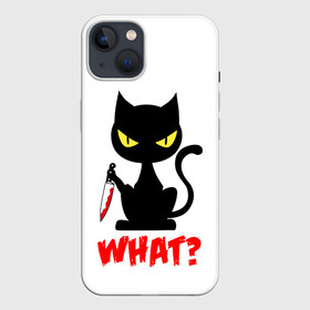 Чехол для iPhone 13 с принтом What Cat в Новосибирске,  |  | cat | cats | halloween | what | кот | котенок | коты | котяра | кошак | кошка | нож | пушистый | хэллоуин | что