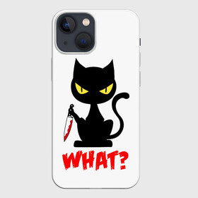 Чехол для iPhone 13 mini с принтом What Cat в Новосибирске,  |  | cat | cats | halloween | what | кот | котенок | коты | котяра | кошак | кошка | нож | пушистый | хэллоуин | что