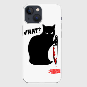 Чехол для iPhone 13 mini с принтом What Cat в Новосибирске,  |  | cat | cats | halloween | what | кот | котенок | коты | котяра | кошак | кошка | нож | пушистый | хэллоуин | что