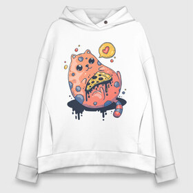 Женское худи Oversize хлопок с принтом Cat Loves Pizza в Новосибирске, френч-терри — 70% хлопок, 30% полиэстер. Мягкий теплый начес внутри —100% хлопок | боковые карманы, эластичные манжеты и нижняя кромка, капюшон на магнитной кнопке | art | cat | food | heart | pizza | арт | еда | кот | котик | кошка | пицца | сердечко